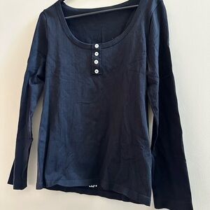 Elegant Black Button-Detail Long Sleeve Top